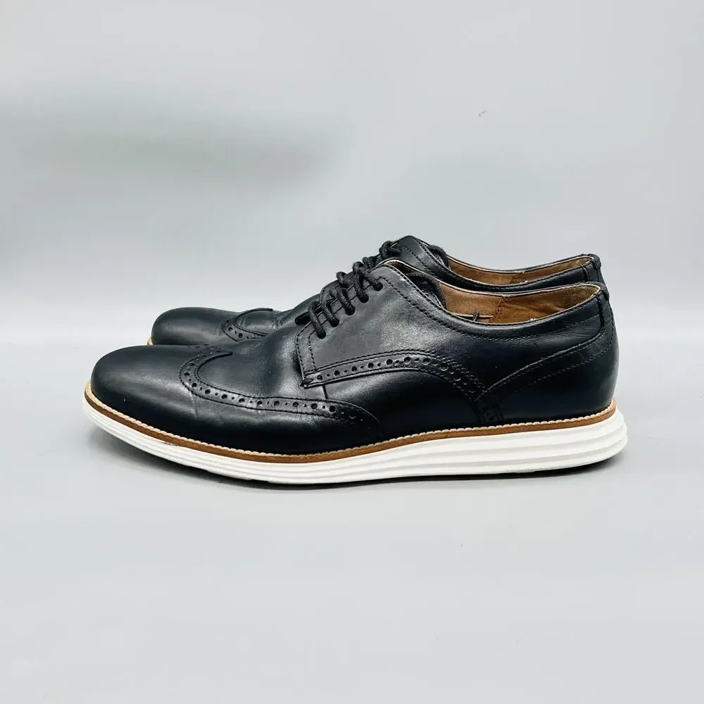 Cole Haan Shoes Mens 11 Black Leather Grand OS Wingtip Oxford Dress Brogue
